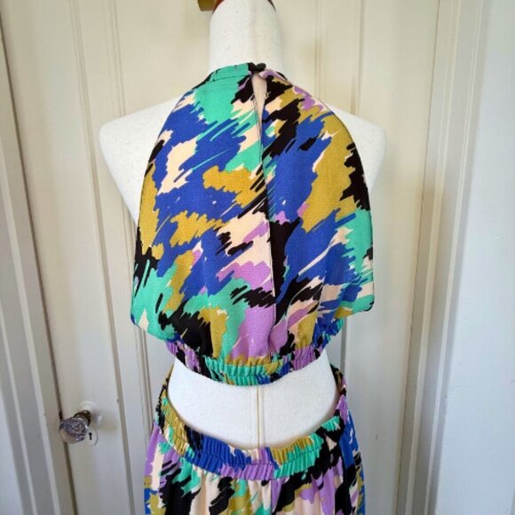 ASOS Halter Neck Cut Out Midi Dress in Bright Multi-Colored Sketch Print Size 10 - Picture 6 of 9
